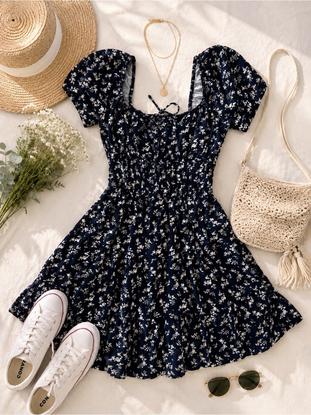 Hollister Navy Floral Romper Dress NWT | Size XS | Built-In Shorts & Pockets